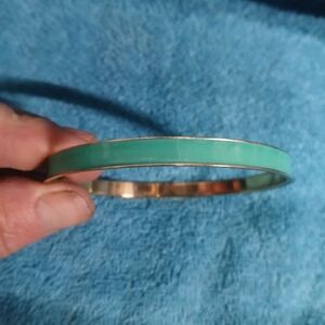 Elegant Brass and Green Enamel Bangle Bracelet